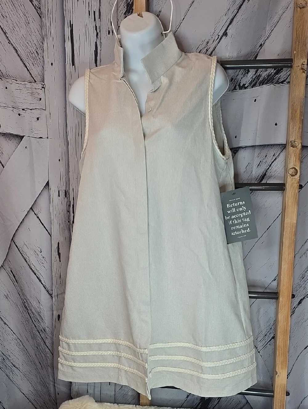 Tuckernuck Flax Brushed Canvas Sleeveless Charlie In Medium Tan W/cream Braiding - Picture 3 of 7